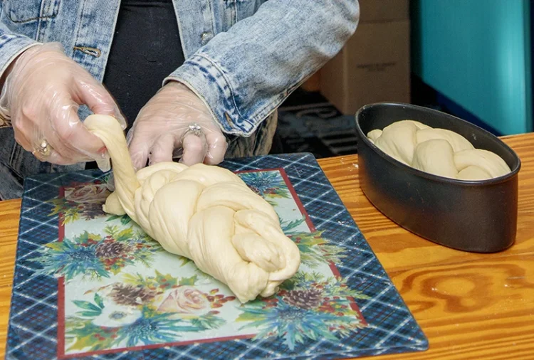 3. Braiding the dough.