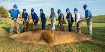 Carroll Community College celebrates the groundbreaking of the Dr. James Ball Athletics Complex. Pictured from left to right: David O’Callaghan, Board Chairperson; Terri Leatherwood, Athletics Director; Dr. James Ball, Emeritus President; Dr. Rose Mince, President; Commissioner Susan Krebs; Commissioner Kenneth Kiler; Commissioner Tom Gordon; Steve Aquino, Foundation Board President; and Steve Wantz, Executive Director of Institutional Advancement & College Foundation.